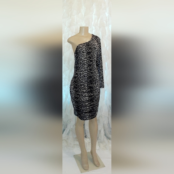 Dot's Leopard One Shoulder Midi Dress 2X - Picture 3 of 11